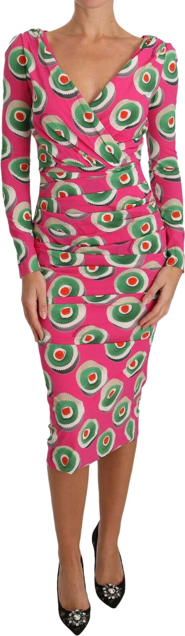 Dolce & Gabbana Pink Silk Cup Cake Sheath Stretch Dress Roze