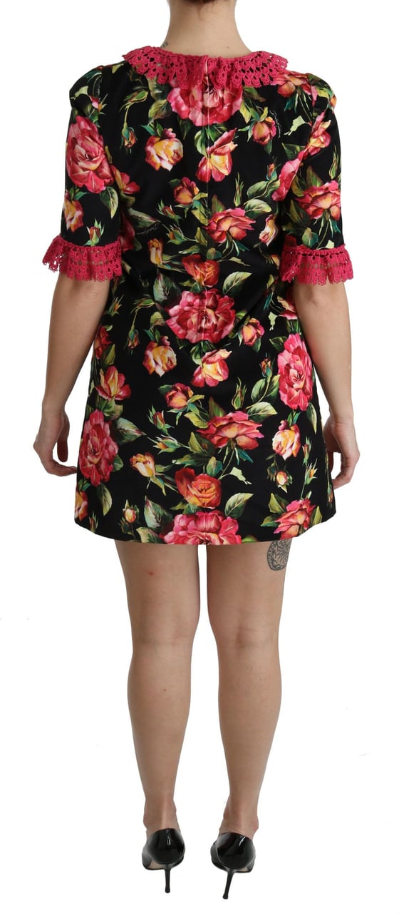 Dolce & Gabbana Floral Pink Lace A-Line Shift Mini Dress Zwart