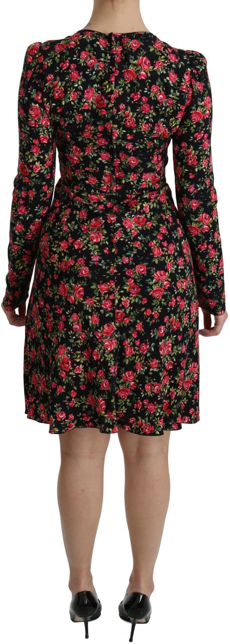 Dolce & Gabbana Black Floral Longsleeve Knee Length Dress Zwart