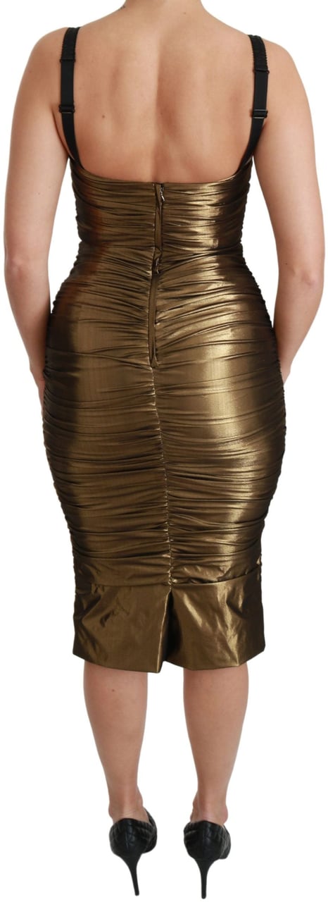 Dolce & Gabbana Gold Metallic Stretch Bodycon Ruched Dress Goud