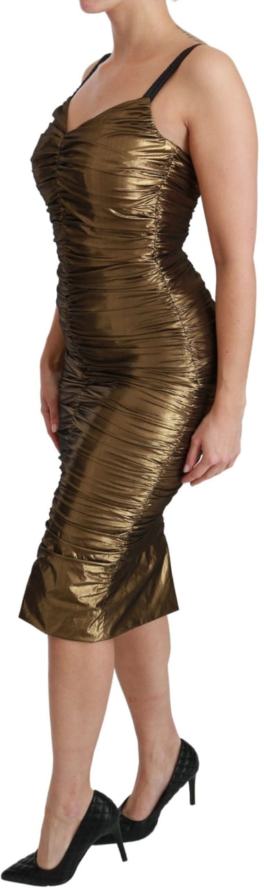 Dolce & Gabbana Gold Metallic Stretch Bodycon Ruched Dress Goud