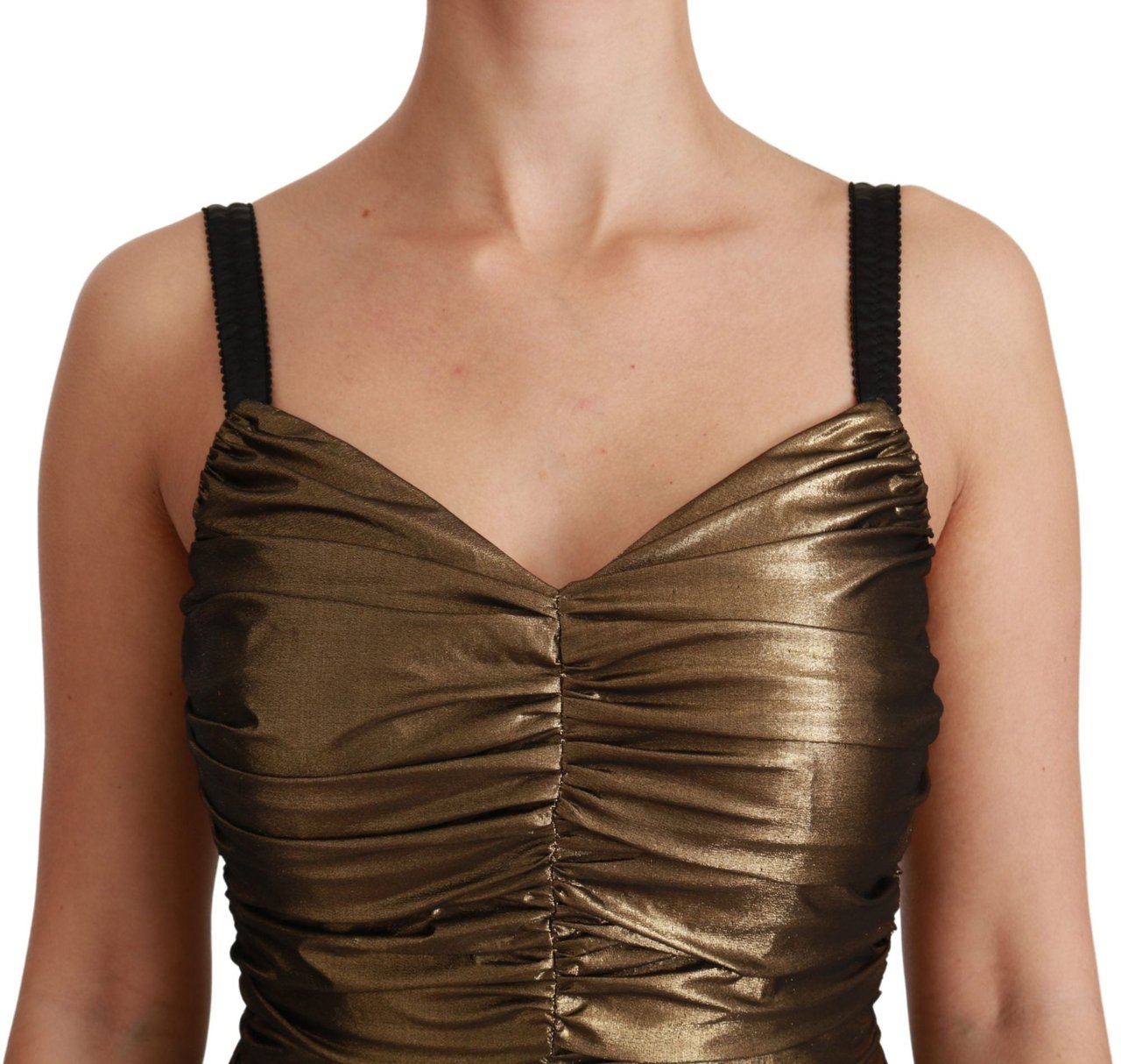 Dolce & Gabbana Gold Metallic Stretch Bodycon Ruched Dress Goud