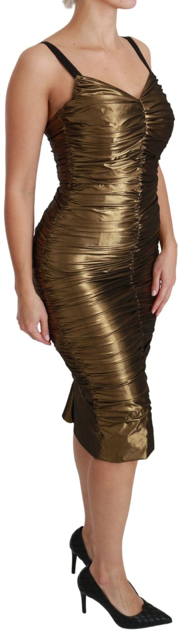 Dolce & Gabbana Gold Metallic Stretch Bodycon Ruched Dress Goud