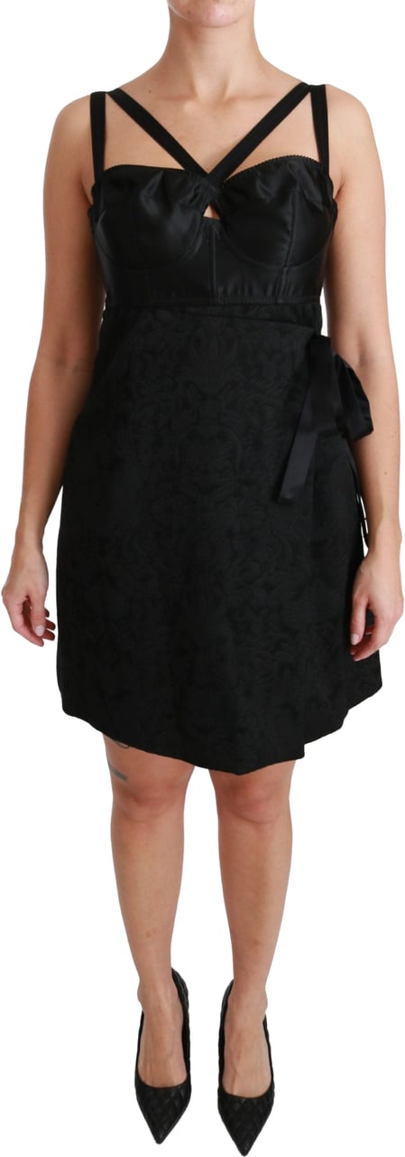 Dolce & Gabbana Black Stretch Satin Jacquard Mini Dress Zwart