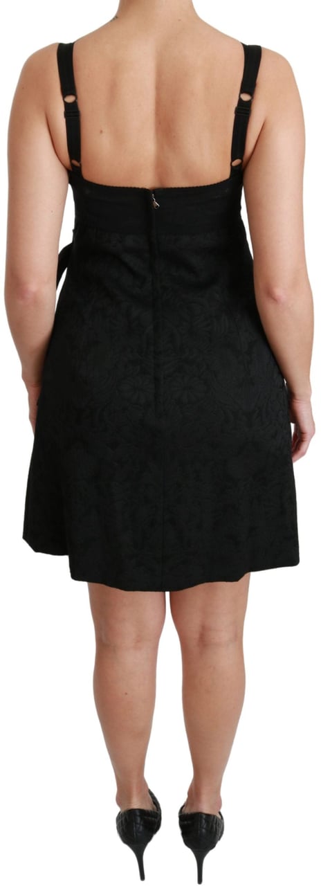 Dolce & Gabbana Black Stretch Satin Jacquard Mini Dress Zwart