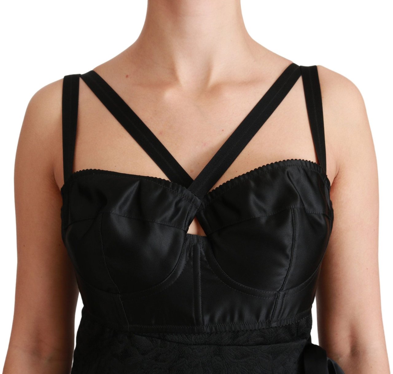Dolce & Gabbana Black Stretch Satin Jacquard Mini Dress Zwart