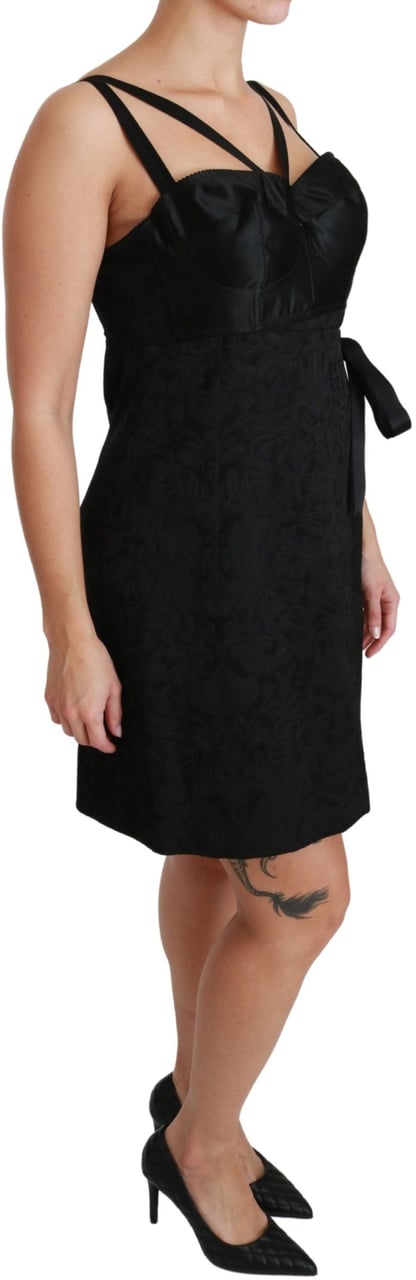 Dolce & Gabbana Black Stretch Satin Jacquard Mini Dress Zwart