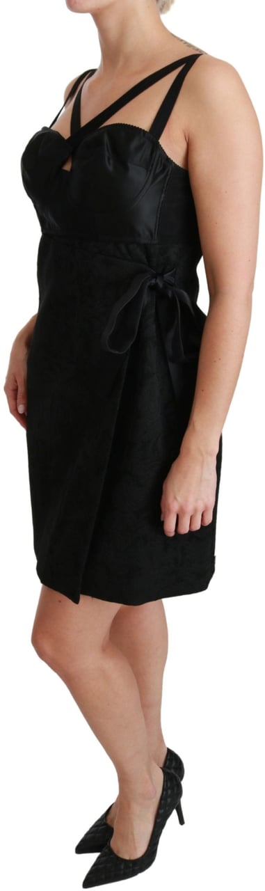 Dolce & Gabbana Black Stretch Satin Jacquard Mini Dress Zwart