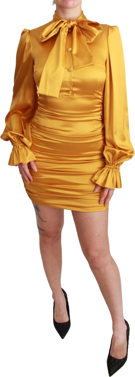 Dolce & Gabbana Yellow Silk Stretch Sheath Bodycon Mini Dress Geel