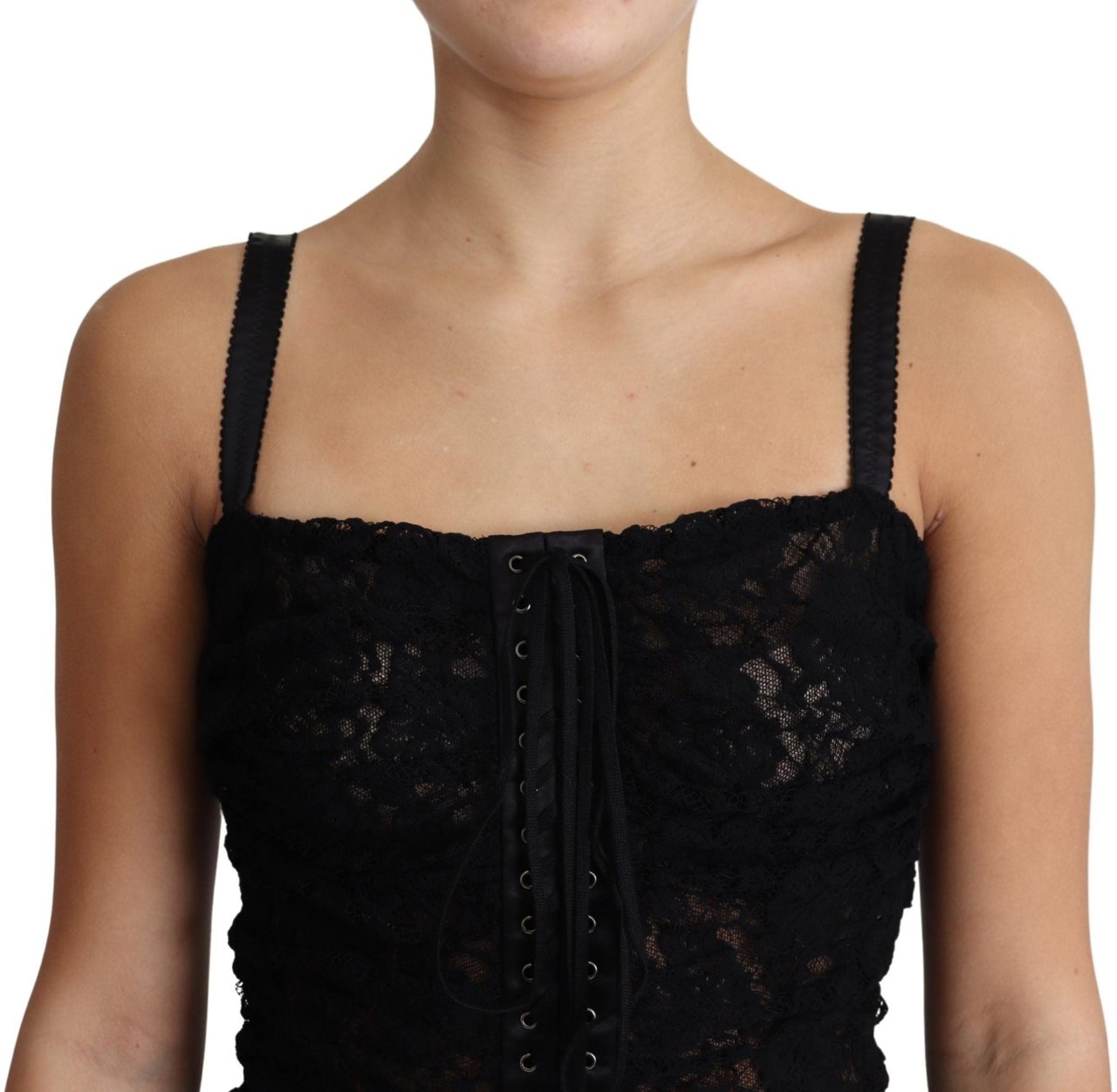 Dolce & Gabbana Black Lace Up Floral Corset Bustier Mini Dress Zwart
