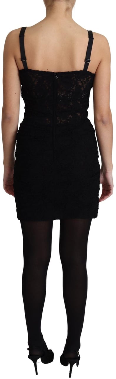 Dolce & Gabbana Black Lace Up Floral Corset Bustier Mini Dress Zwart