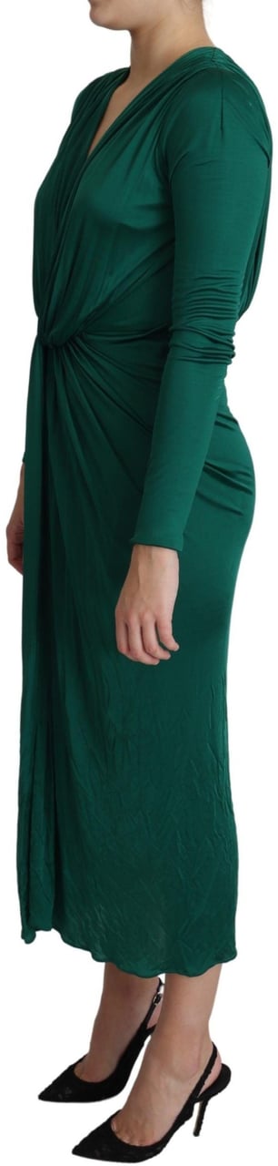 Dolce & Gabbana Green Fitted Silhouette Midi Viscose Dress Groen