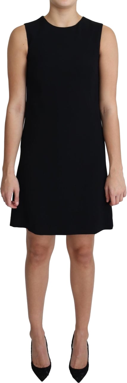 Dolce & Gabbana Black Viscose Stretch A-line Shift Mini Dress Zwart