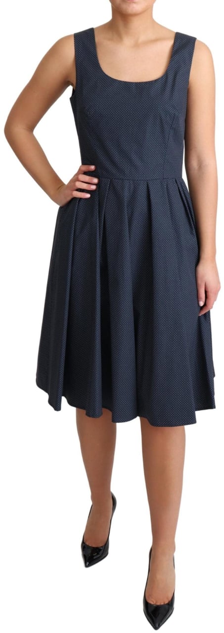Dolce & Gabbana Blue Polka Dotted Cotton A-Line Dress Blauw