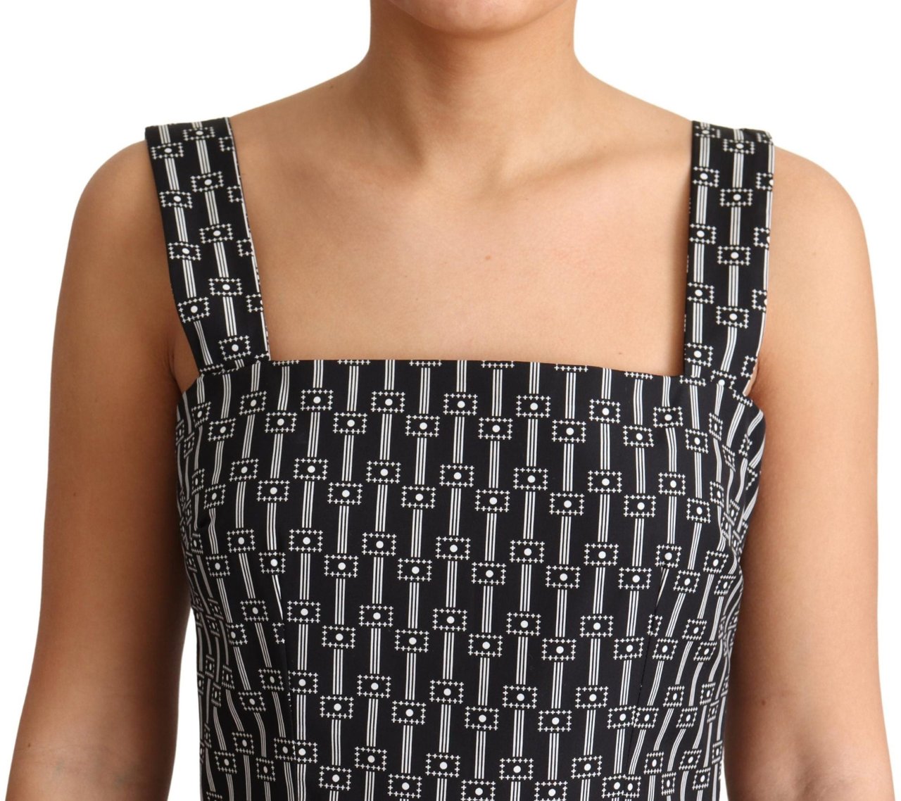 Dolce & Gabbana Black White Pattern Cotton A-Line Dress Zwart