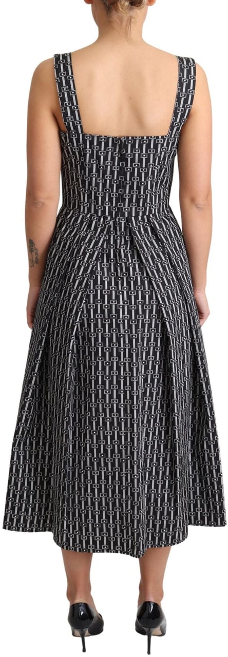 Dolce & Gabbana Black White Pattern Cotton A-Line Dress Zwart