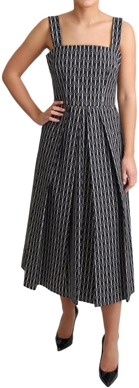 Dolce & Gabbana Black White Pattern Cotton A-Line Dress Zwart
