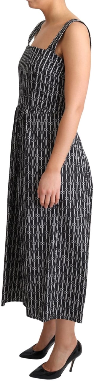 Dolce & Gabbana Black White Pattern Cotton A-Line Dress Zwart