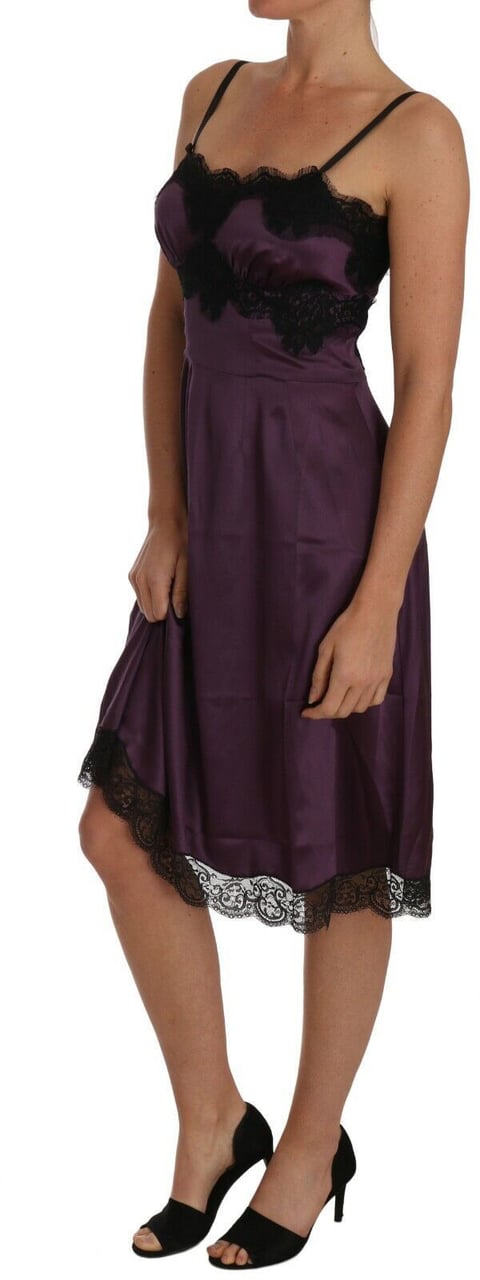 Dolce & Gabbana Purple Silk Stretch Black Lace A-Line Dress Divers