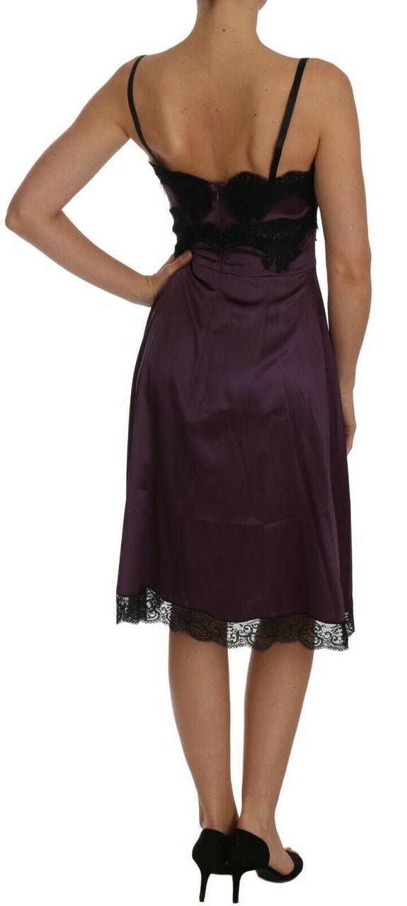 Dolce & Gabbana Purple Silk Stretch Black Lace A-Line Dress Divers