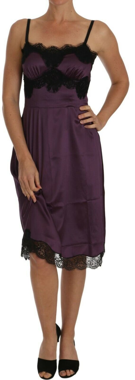 Dolce & Gabbana Purple Silk Stretch Black Lace A-Line Dress Divers