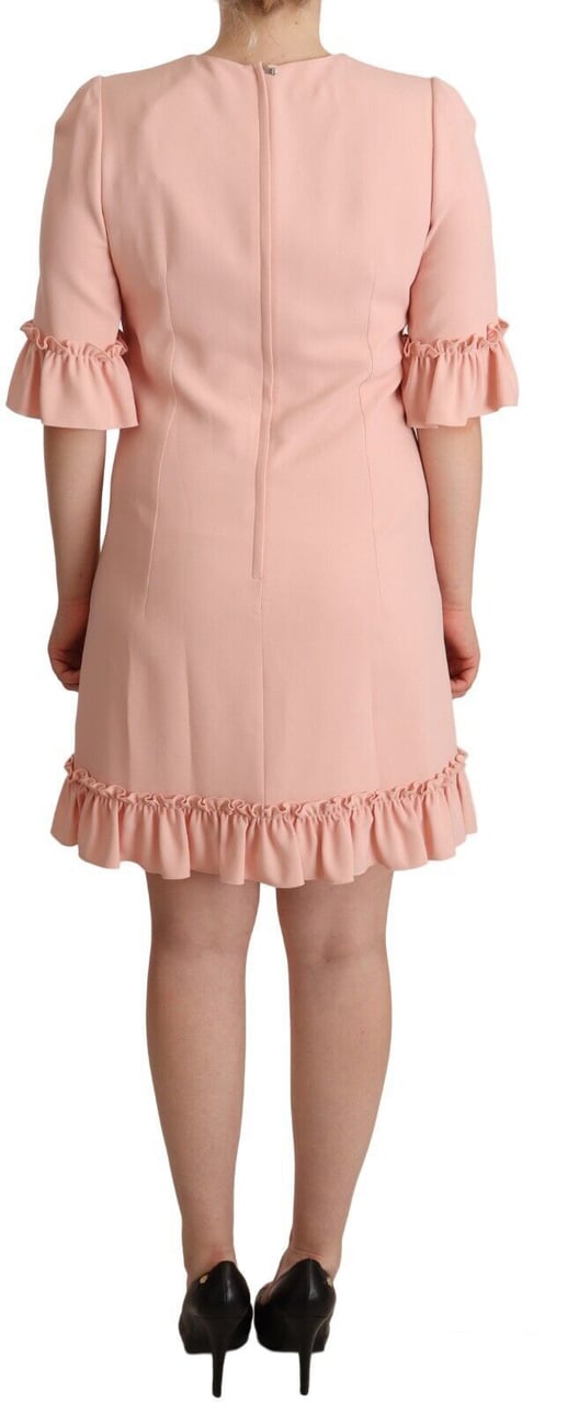 Dolce & Gabbana Pink Ruffled Sleeves Viscose Sheath Dress Roze