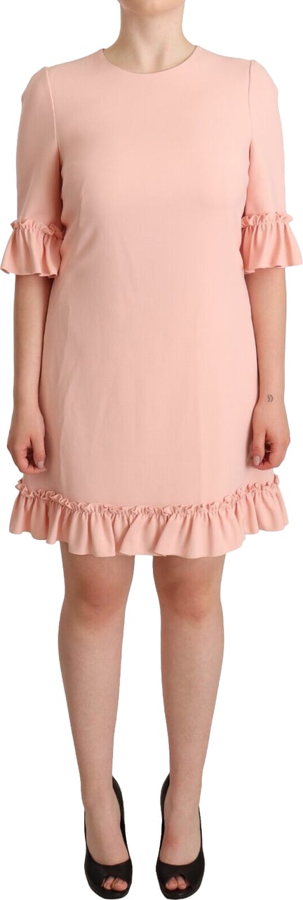 Dolce & Gabbana Pink Ruffled Sleeves Viscose Sheath Dress Roze