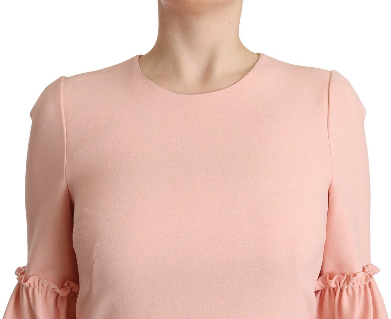 Dolce & Gabbana Pink Ruffled Sleeves Viscose Sheath Dress Roze