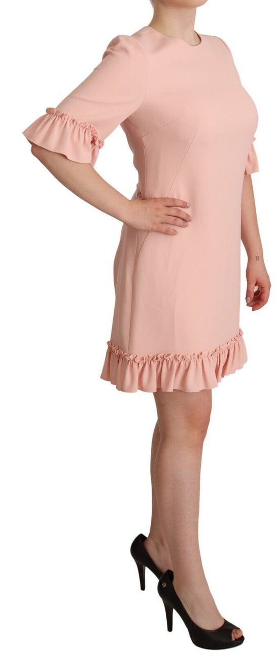 Dolce & Gabbana Pink Ruffled Sleeves Viscose Sheath Dress Roze
