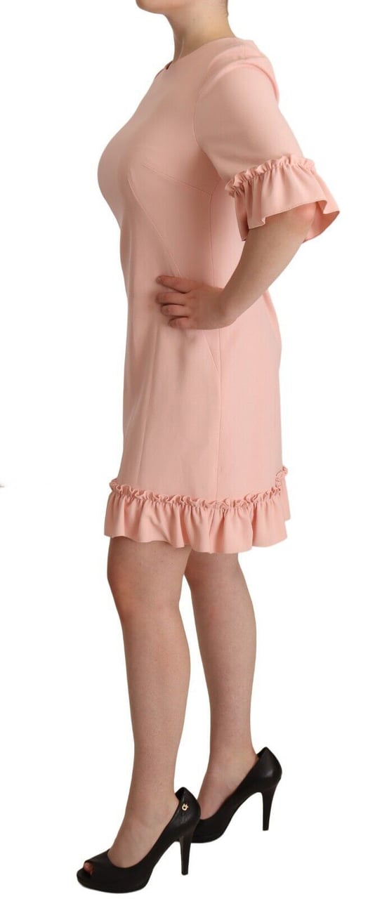 Dolce & Gabbana Pink Ruffled Sleeves Viscose Sheath Dress Roze
