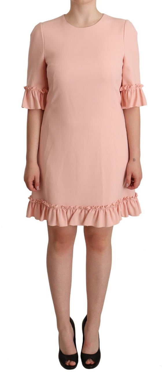 Dolce & Gabbana Pink Ruffled Sleeves Viscose Sheath Dress Roze