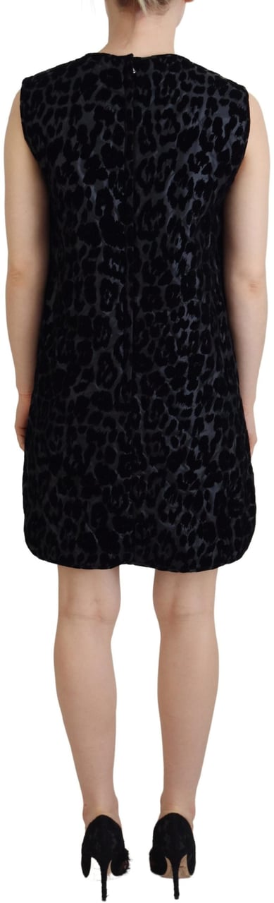 Dolce & Gabbana Black Leopard Shift Mini Polyester Dress Zwart