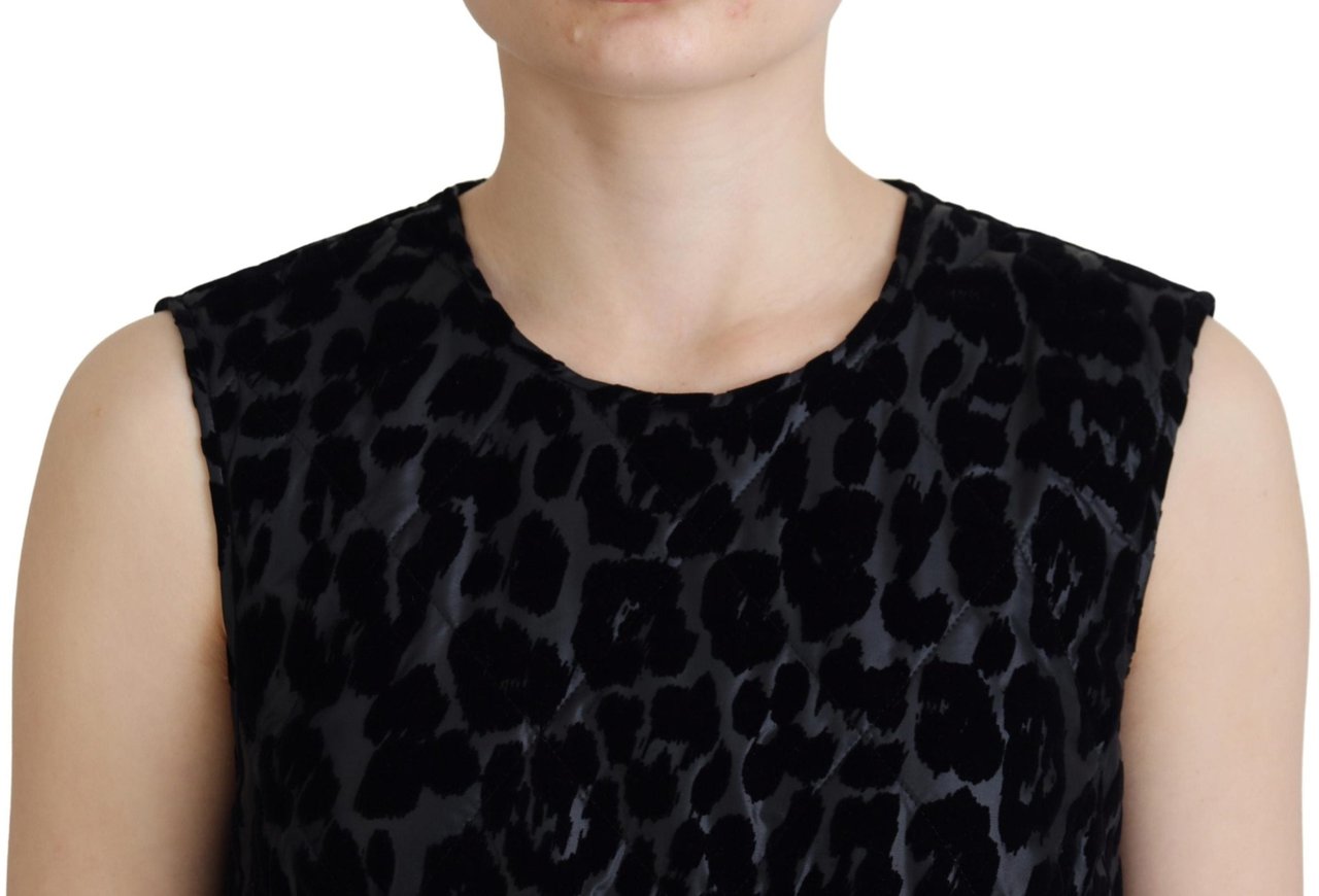 Dolce & Gabbana Black Leopard Shift Mini Polyester Dress Zwart