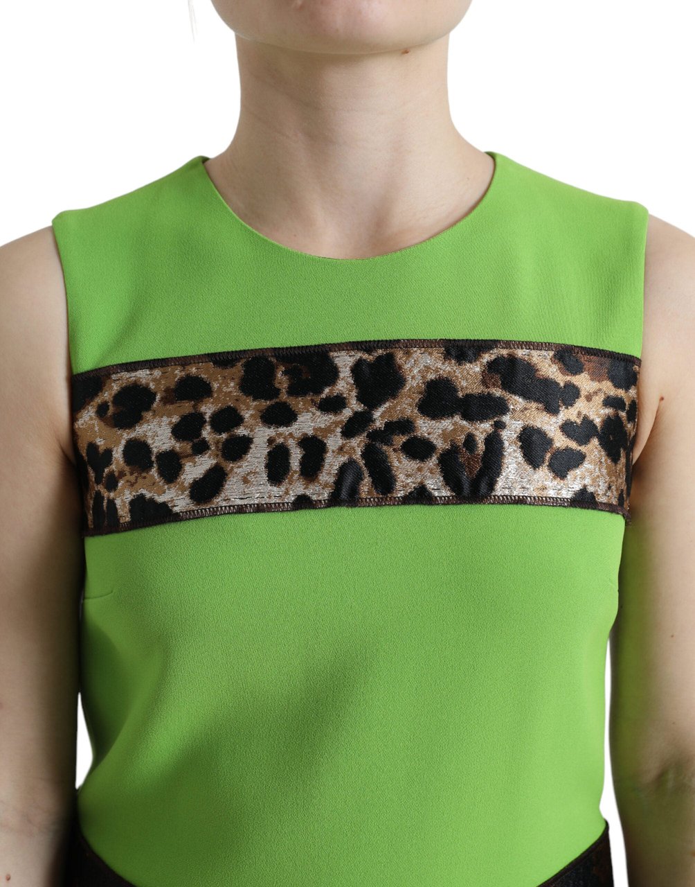 Dolce & Gabbana Apple Green Sleeveless Panelled Shift Dress Groen