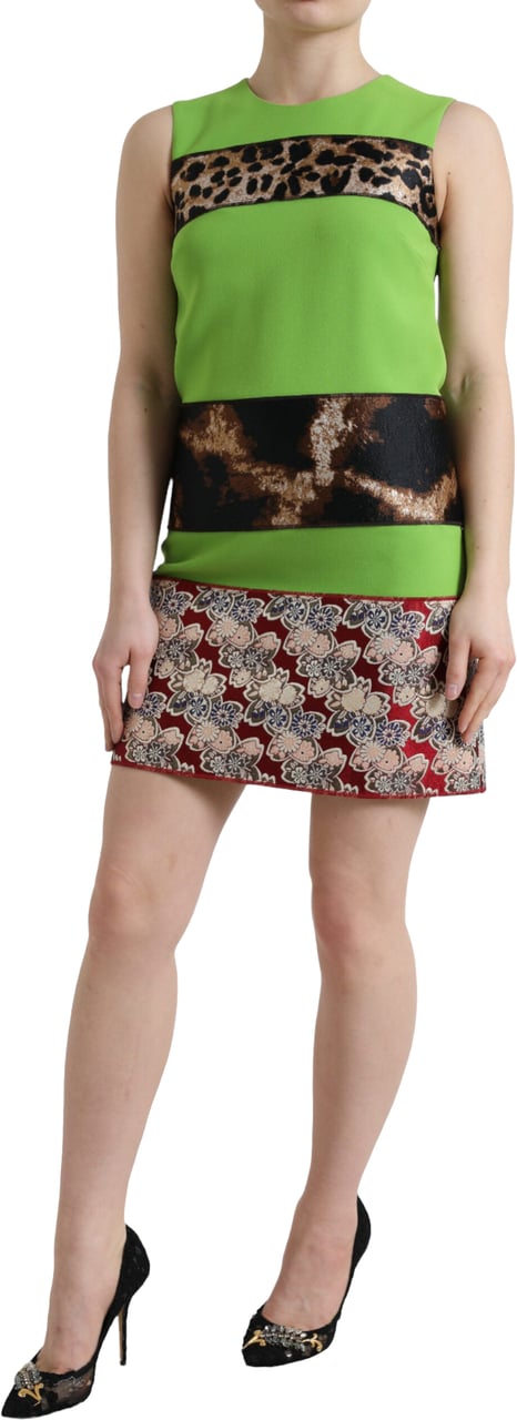 Dolce & Gabbana Apple Green Sleeveless Panelled Shift Dress Groen