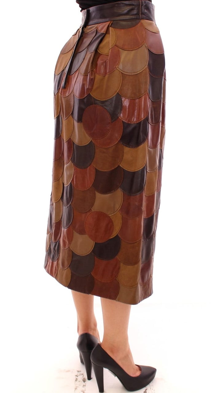 Dolce & Gabbana Brown Patchwork Leather Straight Skirt Bruin