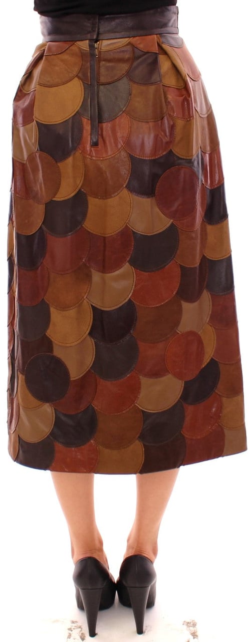 Dolce & Gabbana Brown Patchwork Leather Straight Skirt Bruin