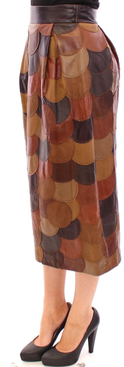 Dolce & Gabbana Brown Patchwork Leather Straight Skirt Bruin