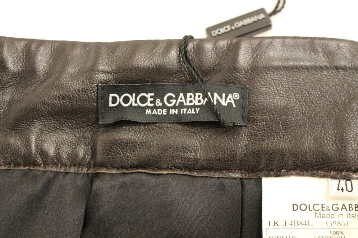 Dolce & Gabbana Brown Patchwork Leather Straight Skirt Bruin
