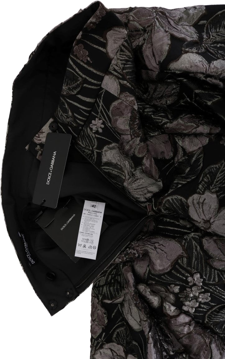 Dolce & Gabbana Black Silver Brocade Floral Skirt Zwart