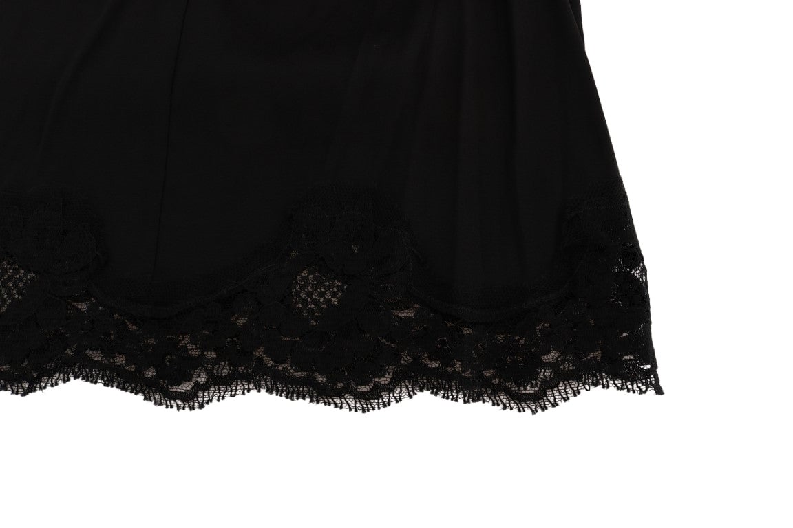 Dolce & Gabbana Black Floral Cutout Lace A-Line Skirt Zwart