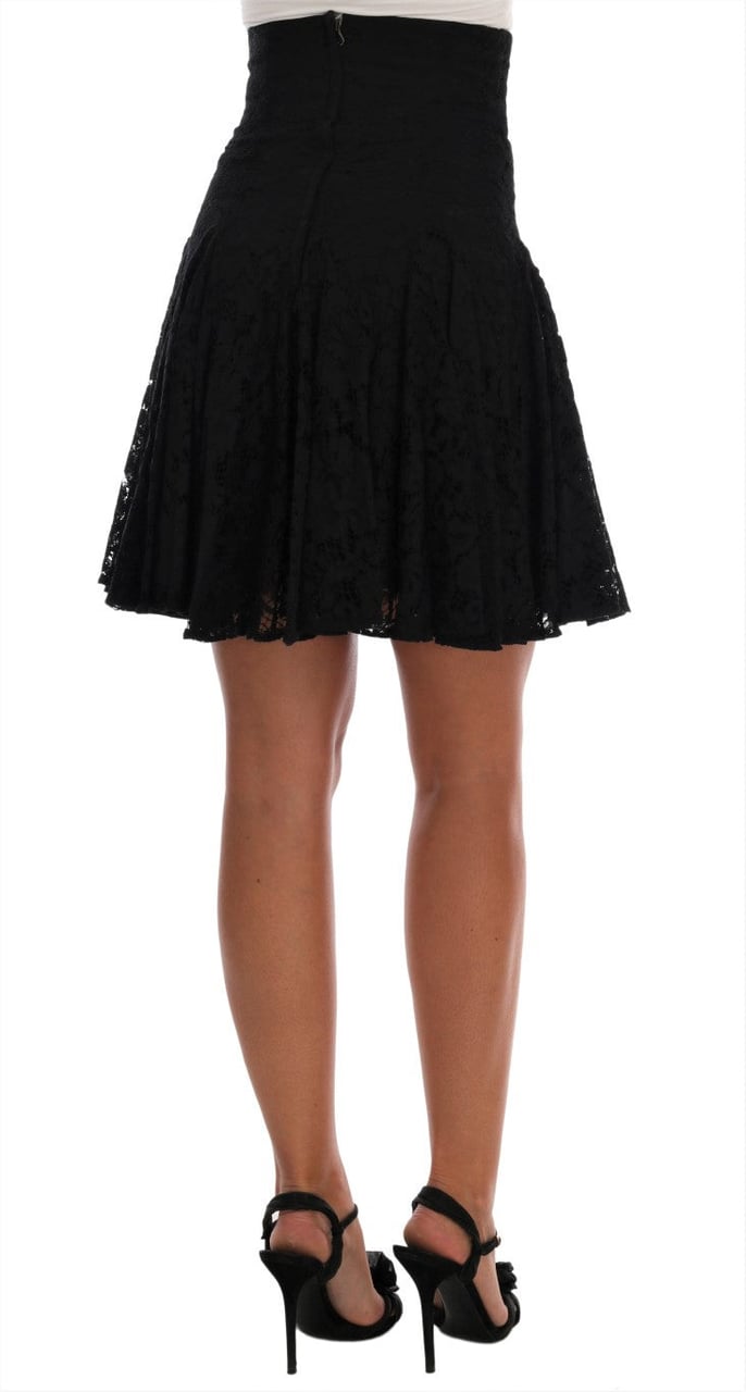 Dolce & Gabbana Black Floral Cutout Lace A-Line Skirt Zwart