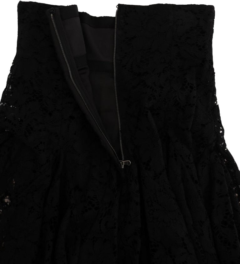 Dolce & Gabbana Black Floral Cutout Lace A-Line Skirt Zwart