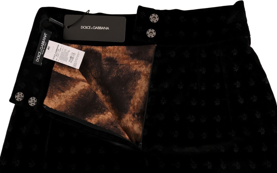 Dolce & Gabbana Dark Green Baroque Velvet Pencil Skirt Groen