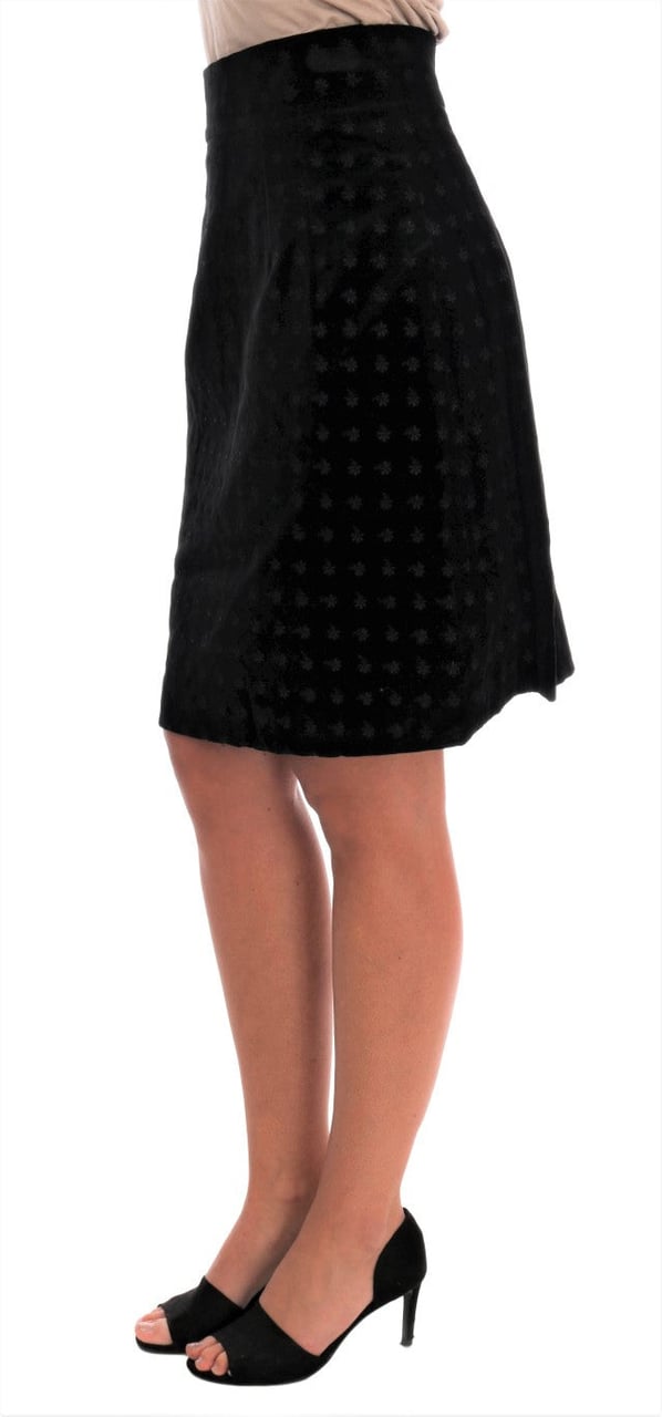 Dolce & Gabbana Dark Green Baroque Velvet Pencil Skirt Groen