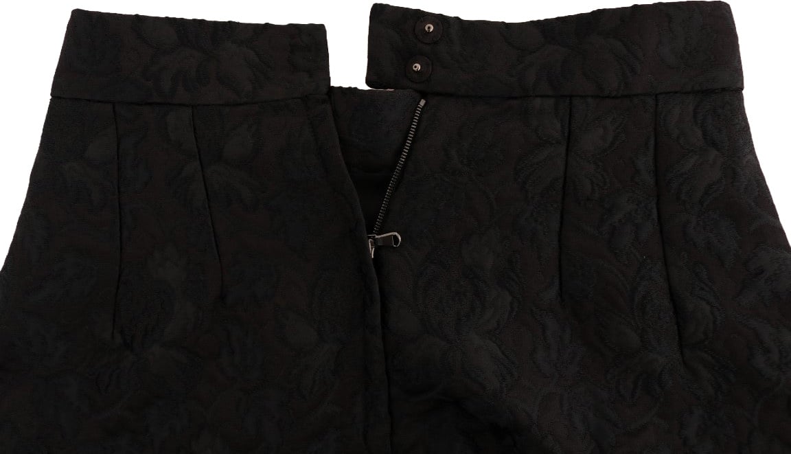 Dolce & Gabbana Black Floral Jacquard Silk A-Line Skirt Zwart