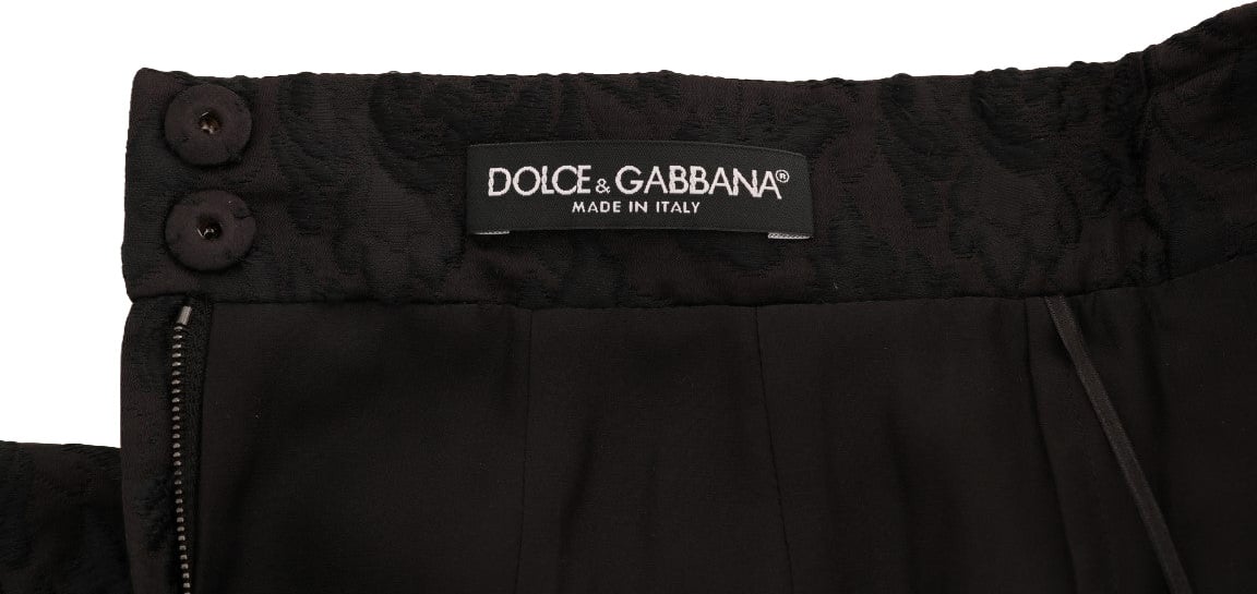 Dolce & Gabbana Black Floral Jacquard Silk A-Line Skirt Zwart