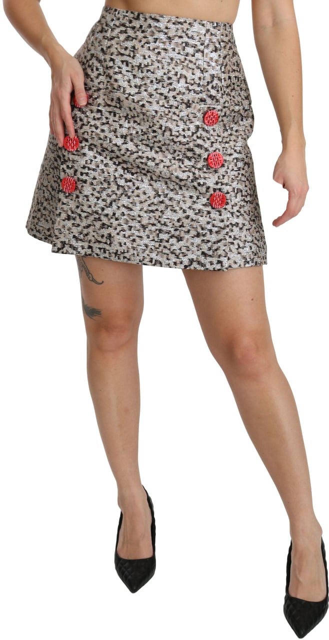 Dolce & Gabbana Silver Pattern A-line High Waist Skirt Zwart