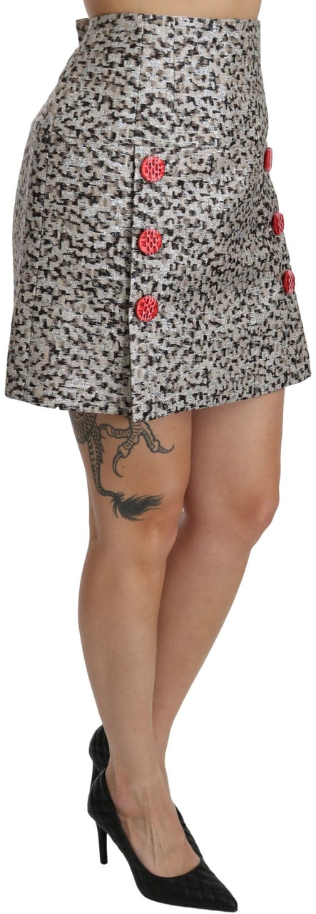 Dolce & Gabbana Silver Pattern A-line High Waist Skirt Zwart