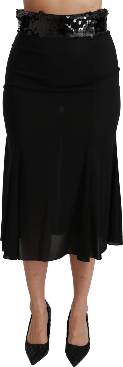 Dolce & Gabbana Black High Waist Mermaid Midi Silk Skirt Zwart
